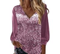Maglietta Paillettes Argento Camicetta Taglie Forti Maniche Lunghe Blusa Glitter Casual Cerimonia Maglia Brillantini Scollo a V Tops Capodanno da Sera Maglione con Paillettes Donna per Feste e Serate