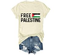 Maglietta Palestina, maglietta Free Palestine, maglietta da donna con scollo a V Free Palestine, Colore: giallo crema., M