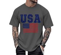 Maglietta Patriottica da uomo, girocollo con bandiera, a maniche corte, in cotone, alla moda, da viaggio, grigio, L