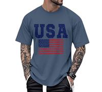 Maglietta Patriottica da uomo, girocollo con bandiera, a maniche corte, in cotone, alla moda, da viaggio, Blu scuro, 4XL