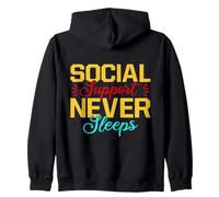 Maglietta per Assistente Sociale Support Never Sleeps Lavoro Felpa con Cappuccio