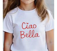 Maglietta per bambini 100% cotone con design 'Ciao Bella', girocollo, manica corta, adatta a bambini dai 6 ai 12 anni, stile casual estivo, ideale per vacanze al mare e per tutti i giorni, personalizz
