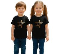 Maglietta per bambini a forma di stella di Merry Christmas con piccole stelle in oro | Natale Natale X-Mas, Nero , 140