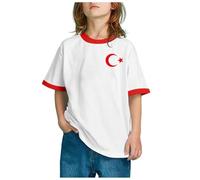 Maglietta per bambini con bandiera turca e stampa, a maniche corte, girocollo, alla moda, bianco, 140 130-140cm/51.18-55.12''