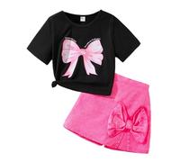 Maglietta per bambini Culotte con stampa a fiocco, a maniche corte, set da 2 pezzi, Nero , 11 anni