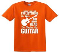 Maglietta per bambini "I Might Look Like I'm Listening to You My Head I'm Playing, T-shirt Arancione Stampa Bianca, 3-4 Anni