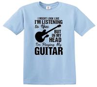 Maglietta per bambini "I Might Look Like I'm Listening to You My Head I'm Playing, T-shirt Blu Cielo Stampa Nera, 5-6 Anni