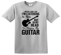 Maglietta per bambini "I Might Look Like I'm Listening to You My Head I'm Playing, T-shirt Sport Grigio Stampa Nera, 9-11 Anni