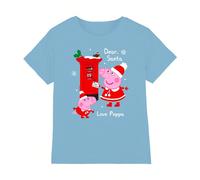 Maglietta per bambini/ragazzi con lettera a Babbo Natale e Peppa Pig e George (Azzurro Cielo) 100% cotone. Design: stampato. Scollo: girocollo. Manica: corta. Prodotto con licenza ufficiale al 100%. C