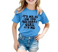 Maglietta per compleanno da ragazza, con scritta "Hello Seine ich bin das Geburtstagind T-Shirt Mädchen Bday Party T-Shirt Tops Kinder Sommer Outfit Shirt, Celeste., 3-4 Anni