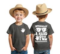 Maglietta per compleanno per ragazzo, con stampa a mano, maglietta estiva con scollo rotondo, per cinque anni, per bambini, a maniche corte, grigio., 5 Anni