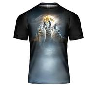 Maglietta per donna e uomo, design grafico 3D, a maniche corte, girocollo, stile unico, divertente, abbigliamento casual, Lupi ululano nella luna splende, S