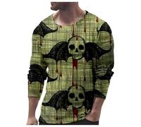 Maglietta per Halloween, da uomo, a maniche lunghe, con stampa scheletrica, divertente, a maniche lunghe, girocollo, con schizzi di sangue, alla moda, casual, senza cappuccio, verde, M