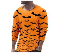 Maglietta per Halloween, da uomo, a maniche lunghe, con stampa scheletrica, divertente, a maniche lunghe, girocollo, con schizzi di sangue, alla moda, casual, senza cappuccio, Colore: arancione., S