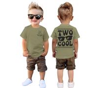 Maglietta per il 2° compleanno, a maniche corte, per bambini, con lettera, stampante, secondo compleanno, estiva, a maniche corte, in cotone, verde militare, 2 Anni