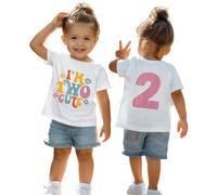 Maglietta per il 2° compleanno per ragazze "I'm Two Cute" Stampante Shirt Secondo Compleanno Camicie Festa di Compleanno Abbigliamento Estivo Manica Corta Top Morbido Girocollo Tshirt 2 Anni Bambini