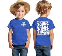 Maglietta per il 3° compleanno, con stampa Young Wild & Three, per il terzo compleanno, estiva, a maniche corte, in cotone