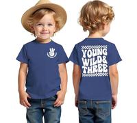 Maglietta per il 3° compleanno, con stampa Young Wild & Three, per il terzo compleanno, estiva, a maniche corte, in cotone