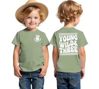 Maglietta per il 3° compleanno, con stampa Young Wild & Three, per il terzo compleanno, estiva, a maniche corte, in cotone