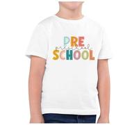 Maglietta per il tempo libero con scollo rotondo, a maniche corte, stampata, per l'inizio della scuola, abbigliamento quotidiano, misto cotone, traspirante, comoda per giovani studenti, D-bianco, 4-5