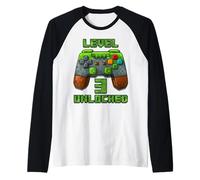 Maglietta per Il Terzo Compleanno del Videogioco della Maglietta sbloccata di Livello 3 Anni Maglia con Maniche Raglan