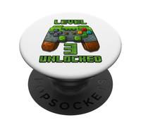 Maglietta per il terzo compleanno del videogioco della maglietta sbloccata di livello 3 anni PopSockets PopGrip Adesivo