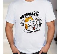 Maglietta per laptop con gatto "No Problem Ready", t-shirt da uomo con scollo tondo, 220 g/m², per l'estate, realizzata in puro cotone, maniche corte (1 pezzo) T-shirt casual da uomo con scollo tondo