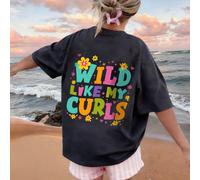 Maglietta per ragazze adolescenti "I miei capelli ricci sono selvaggi", con stampa floreale e scritta colorata, vestibilità morbida, stile casual da spiaggia estivo 6Y,7Y,8Y,9Y,10Y,14Y,11Y,12Y,13YGeom