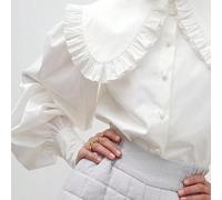 Maglietta per ragazze con colletto alla Peter Pan, maniche lunghe, casual e rilassata, semplice, adatta per primavera, estate e autunno L,M,S,XL,XS,XXL,XXSTessuto