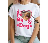Maglietta personalizzata "Amo il mio cane", maglietta stampata personalizzata. Maglietta con foto e ritratto personalizzato dell'animale domestico per gli amanti dei cani e le mamme dei cani. L,M,S,XL