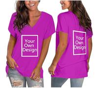 Maglietta personalizzata da donna, con scollo a V, personalizzabile, con logo con testo fotografico, su parte anteriore e posteriore, personalizzabile, per feste, Halloween, Natale, personalizzazione