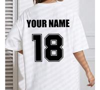 Maglietta personalizzata oversize da donna, con possibilità di stampa sul davanti e sul retro di numero, nome/testo/numero fortunato, adatta come regalo per famiglia, amici, ragazze in rosa, festa del