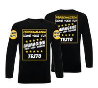 Maglietta Personalizzata Uomo, Donna e Bambino a Maniche Lunghe - Stampa Fronte, Retro e Maniche con Foto, Testo, Loghi - T-shirt in Cotone Ideale come Regalo o Maglia Aziendale - Nero,XXL