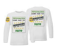 Maglietta Personalizzata Uomo, Donna e Bambino a Maniche Lunghe - Stampa Fronte, Retro e Maniche con Foto, Testo, Loghi - T-shirt in Cotone Ideale come Regalo o Maglia Aziendale - Bianco, XL