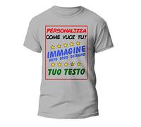 Maglietta Personalizzata Uomo, Donna e Bambino, Maglia Personalizzabile con Foto e Testo, T-Shirt a Manica Corta 100% Cotone, Leggera e Traspirante, Idea Regalo per Eventi e Ricorrenze, Grigio, L