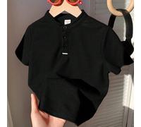Maglietta polo a mezza chiusura lampo con collo alto, comoda e versatile, per ragazzi pre-adolescenti, in maglia a tinta unita, adatta per pendolarismo, scuola, tempo libero, vacanze, sport, primavera