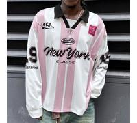 Maglietta polo casual da uomo con stampa a blocchi di colore e lettera, abbigliamento casual da strada, autunnale, nuova maglia grafica a maniche lunghe di New York per uscire, adatta per amici, stree