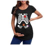 Maglietta premaman con teschio, da donna, colore nero, scheletro, a maniche corte, per gravidanza, con scollo rotondo, per donne, A2 rosa, L