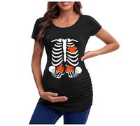 Maglietta premaman con teschio, da donna, colore nero, scheletro, a maniche corte, per gravidanza, con scollo rotondo, per donne, A2 arancione., L