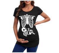 Maglietta premaman con teschio, da donna, colore nero, scheletro, a maniche corte, per gravidanza, con scollo rotondo, per donne, A2 nero., L