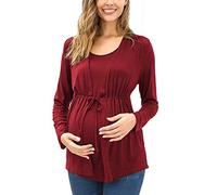 Maglietta premaman da donna, a maniche lunghe, con scollo a V, a maniche lunghe, per donne incinte e allattamento, Colore: rosso, XL
