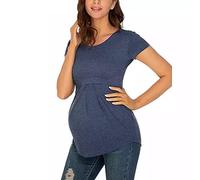 Maglietta Premaman da Donna con Pieghe Frontali Top Premaman Peplum Camicia Maniche Corte con Volant Camicia di Maternità Gravidanza Camicetta Donna Elegante Regali La Mogliemaglia Marina militare L