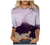 Maglietta primavera di media lunghezza con scollo rotondo, top da donna alla moda, maniche casual, da donna, elegante e sexy, Lilla, 3XL