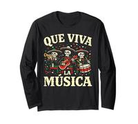 Maglietta Que Viva la Musica Cinco De Mayo Skeleton Mariachi Band Maglia a Manica