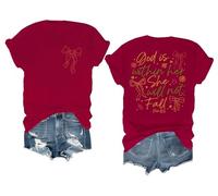 Maglietta religiosa da donna con scritta in lingua inglese "God is Within Her She Will Not Fall", Claret-2, S