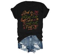 Maglietta religiosa da donna con scritta in lingua inglese "God is Within Her She Will Not Fall", Nero-1, S