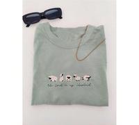 Maglietta ricamata "Il Signore è il mio pastore" | Salmo 23:1 Abbigliamento cristiano Pecora Maglietta verde-blu con grafica di campagna per donna L,M,S,XLAnimale,Fumetto,LettereTessuto