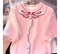 maglietta rosa a maniche corte con scollo rotondo e stampa di gesti e volti per donna L,M,S,XLRitratto,GraficoTessuto