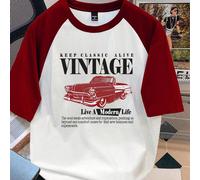 Maglietta rossa con maniche a raglan e grafica di auto d'epoca da uomo, taglia standard, adatta per l'estate, un regalo per gli amici L,M,S,XL,XS,XXL,XXS,XXXL,XXXXLTessuto in maglia