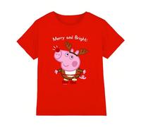 Maglietta rossa per bambini/ragazzi con motivo di George Pig e Renna 100% cotone. Design: stampato. Scollo: girocollo. Manica: corta. Prodotto con licenza ufficiale al 100%. Codice prodotto: UTTV50241